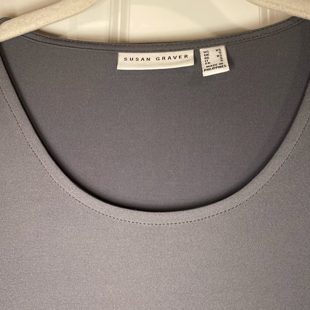 NWOT Susan Graver charcoal gray top with lace bell sleeves. - Picture 3 of 6